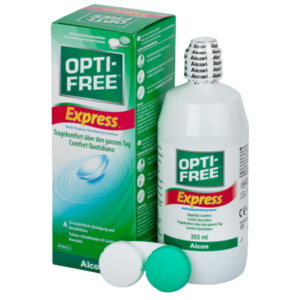 Το διάλυμα φακών Alcon Opti-Free Express 355 ml διατίθεται σε φιάλη 355 ml, με το αρχικό του κουτί και μια θήκη φακών διπλού χρώματος.