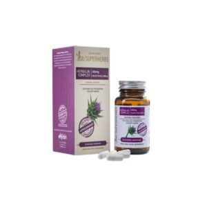 Το μπουκάλι John Noa Superherbs Herbalin Complex Liposomal 30 caps βρίσκεται δίπλα στη συσκευασία του, με τις κάψουλες να εμφανίζονται μπροστά.