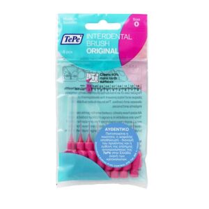 Μια συσκευασία Tepe Interdental Brush Original, μεγέθους 0 (0,4 mm), που περιέχει 8 κόκκινες βούρτσες σχεδιασμένες για καθαρισμό μεταξύ των δοντιών.