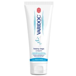 Ένα σωληνάριο 250 ml Vican Varidoc Heavy Legs Cream, με μπλε κείμενο και εικόνες σε λευκό φόντο.