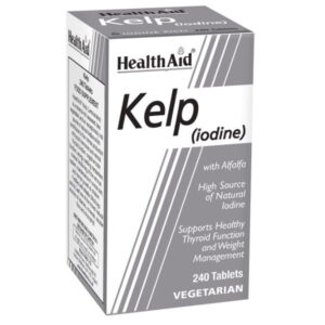 Box of Health Aid Kelp (Iodine) 240 tabs, υποστηρίζει τη λειτουργία του θυρεοειδούς και τη διαχείριση βάρους, χορτοφαγικό.