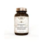 Ένα καφέ μπουκάλι με την ένδειξη "Sky Premium Life Vitamin C 500 mg 60 tabs", που περιέχει 60 δισκία παρατεταμένης αποδέσμευσης, με το λογότυπο "Sky".