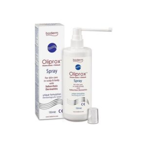 Το Boderm Oliprox Spray 150 ml για Σμηγματορροϊκή Δερματίτιδα διατίθεται σε ένα φιλικό προς το χρήστη μπουκάλι σπρέι με προστατευτικό καπάκι.