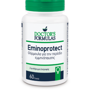 Το συμπλήρωμα διατροφής Doctor's Formulas Eminoprotect διατίθεται σε λευκό μπουκάλι με πράσινο καπάκι, που περιέχει 60 δισκία και φέρει ετικέτα στα ελληνικά και στα αγγλικά.