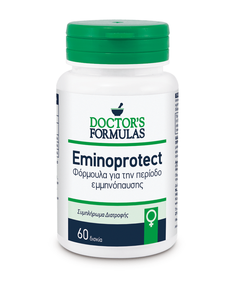 Το συμπλήρωμα διατροφής Doctor's Formulas Eminoprotect διατίθεται σε λευκό μπουκάλι με πράσινο καπάκι, που περιέχει 60 δισκία και φέρει ετικέτα στα ελληνικά και στα αγγλικά.