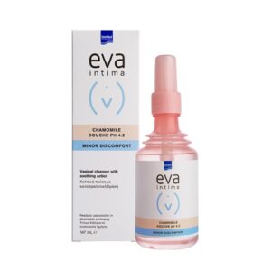 Μπουκάλι και κουτί Intermed Eva Intima Chamomile Douche 147 ml pH 4,2, κολπικό καθαριστικό για μικρές ενοχλήσεις.