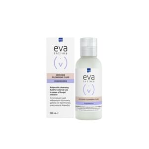 Μπουκάλι Intermed Eva Intima Mycosis Cleansing Fluid Disorders 100 ml με συσκευασία προϊόντος. Χρησιμοποιείται για τη διαχείριση μυκητιασικών διαταραχών.