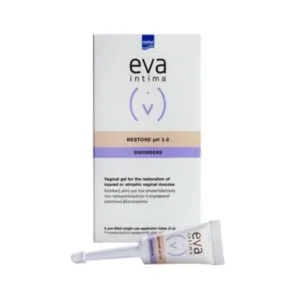 Κουτί και σωληνάριο Intermed Eva Restore Gel 9 vag appl, pH 3,8, για την αποκατάσταση του βλεννογόνου του κόλπου.