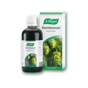 A. Vogel Dormeasan Sleep φιάλη και κουτί 50 ml, με εικόνες λυκίσκου στη συσκευασία.