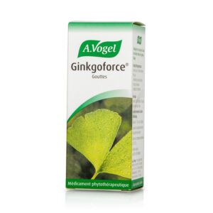 Κουτί A. Vogel Ginkgoforce (Geriaforce) 50 ml, φυτοθεραπευτικό φάρμακο, με εικόνα φύλλου ginkgo.