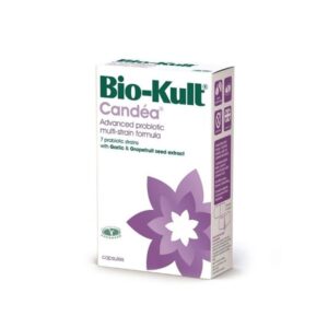 Box of Bio-Kult Candea 15 caps, μια προηγμένη προβιοτική φόρμουλα πολλαπλών στελεχών με εκχύλισμα σκόρδου και σπόρων γκρέιπφρουτ, με 7 μοναδικά προβιοτικά στελέχη.