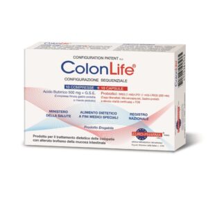 Κουτί Bionat Colonlife 10 tabs/10 caps, σχεδιασμένο για διατροφική θεραπεία προβλημάτων του παχέος εντέρου και ειδικούς ιατρικούς σκοπούς.