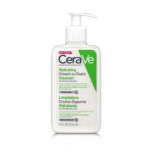 Ένα μπουκάλι CeraVe Hydrating Cream to Foam Cleanser για Κανονικό έως Ξηρό Δέρμα, 236 mL, με αντλία.