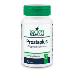 Συμπλήρωμα διατροφής Bottle of Doctor's Formulas Prostaplus 30 caps με πράσινο καπάκι και ελληνικό κείμενο στην ετικέτα, σχεδιασμένο για βέλτιστη υγεία.