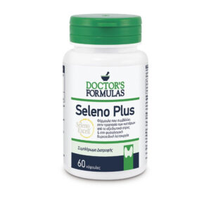 Ένα μπουκάλι Doctor's Formulas Seleno Plus 60 καπάκια, με ελληνικό κείμενο και πράσινη ετικέτα.