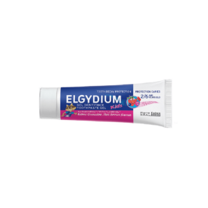 Σωληνάριο οδοντόκρεμας Elgydium Kids Red Berries 1000 ppm, που προσφέρει προστασία από την τερηδόνα με μια απολαυστική γεύση κόκκινων μούρων σε μέγεθος 50 ml.