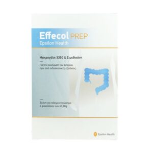 Κουτί με φακελάκια Epsilon Health Effecol Prep 4, με ελληνικό κείμενο και απεικόνιση μπλε διακεκομμένης άνω και κάτω τελείας στο μπροστινό μέρος.