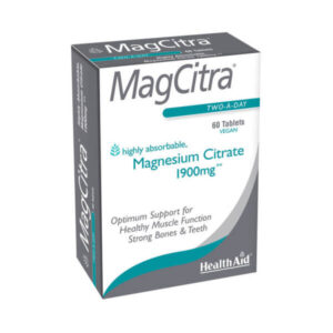 Box of Health Aid MagCitra 60 tabs για υγιή μυϊκή λειτουργία και γερά οστά και δόντια. Φιλικό προς τους vegan.