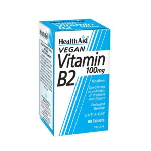 Box of Health Aid Vitamin B2 100 mg συμπληρώματα vegan που περιέχουν 60 ταμπλέτες.