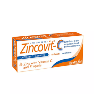 Box of Health Aid Zincovit-C 60 tabs, που περιέχει ψευδάργυρο, βιταμίνη C και πρόπολη για την προώθηση της λειτουργίας του ανοσοποιητικού συστήματος.