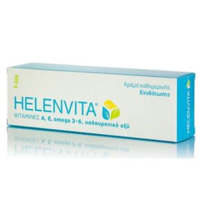 Η συσκευασία της Helenvita Daily Moisturizing Cream 100 g είναι εμπλουτισμένη με βιταμίνες Α, Ε, ωμέγα 3-6, και υαλουρονικό οξύ.