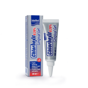 Το InterMed Chlorhexil 0,20% Gingival Gel 30 ml διατίθεται σε σωληνάριο και κουτί, σχεδιασμένο για τη φροντίδα των ούλων και της πλάκας. Αυτό το τζελ με χλωρεξιδίνη εξασφαλίζει αποτελεσματική στοματική υγιεινή.