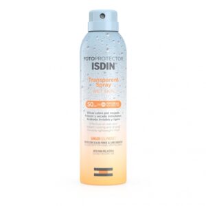 Ένα μπουκάλι 250 ml ISDIN Transparent Spray Wet Skin SPF50 παρέχει άμεση απορρόφηση και αόρατο φινίρισμα, καθιστώντας το ιδανικό για χρήση σε βρεγμένο δέρμα.