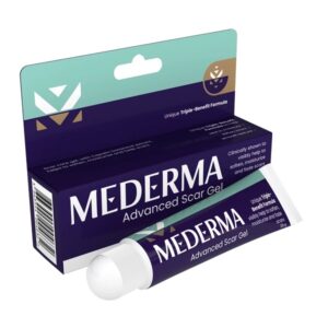 Σωληνάριο και κουτί Mederma Advanced Gel 20 ml, ένα προϊόν περιποίησης δέρματος σχεδιασμένο να μειώνει την εμφάνιση ουλών.