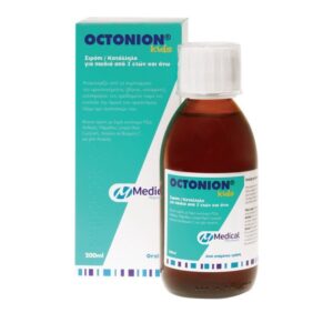 Ένα μπουκάλι 200 ml Medical Pharmaquality Octonion Syrup Kids, που εκτίθεται με τη συσκευασία του, είναι ειδικά σχεδιασμένο για παιδιά άνω των 3 ετών.