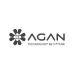 Λογότυπο Agan με το κείμενο "AGAN Technology by Nature" συνοδευόμενο από floral σχέδιο στην αριστερή πλευρά.