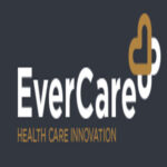 Το λογότυπο EverCare με την ετικέτα "Καινοτομία στην υγειονομική περίθαλψη" και ένα στοιχείο σχεδίασης σε σχήμα καρδιάς σε σκούρο φόντο.