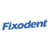 Λογότυπο της Fixodent με το όνομα προϊόντος "Fixodent Logo" γραμμένο με μπλε πλάγια γραμματοσειρά σε μαύρο φόντο.
