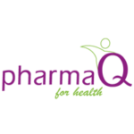 Λογότυπο pharmaQ με πράσινο και μοβ σχέδιο.