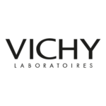 Λογότυπο Vichy με σχέδιο κειμένου με μαύρη γραμματοσειρά σε λευκό φόντο.
