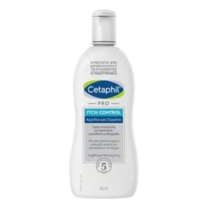 Cetaphil Pro Itch Control 295 ml-πλύσιμο σώματος με ελληνικό και αγγλικό κείμενο, σχεδιασμένο για απαλό καθαρισμό και ανακούφιση από τον κνησμό.