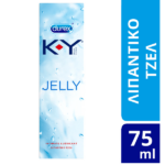 Εικόνα κουτιού 75ml Durex K-Y Jelly με λεπτομέρειες προϊόντος στα Αγγλικά και Ελληνικά.
