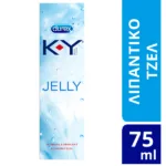 Εικόνα κουτιού 75ml Durex K-Y Jelly με λεπτομέρειες προϊόντος στα Αγγλικά και Ελληνικά.