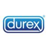 Το λογότυπο durex διαθέτει λευκό κείμενο σε μπλε φόντο με ντεγκραντέ με λευκό περίγραμμα που περιβάλλει την μπλε περιοχή.