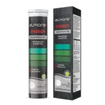 Δύο κουτιά αναβράζοντα δισκία Elpen Almora Energy, το καθένα από τα οποία περιέχει συμπληρώματα ενυδάτωσης και ενέργειας με καφεΐνη και σύμπλεγμα βιταμινών Β.