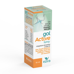 Το Ezira Gol Active Spray 10ml προσφέρει ένα συμπλήρωμα διατροφής με αλόη, πρόπολη, εχινάκεια, έλαιο μέντας και αιθέριο έλαιο Manuka.