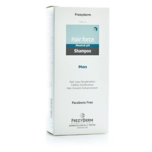 Frezyderm Hair Force Shampoo Men 200 ml, σχεδιασμένο για την επιβράδυνση της τριχόπτωσης, τον πολλαπλασιασμό των ωοθυλακίων και την ενίσχυση της ανάπτυξης των μαλλιών.