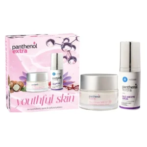 Το Panthenol Extra Youthful Skin Promo Set περιλαμβάνει την κρέμα ημέρας SPF15 50ml και τον ορό προσώπου & ματιών 30ml, όλα κομψά συσκευασμένα σε ένα κομψό κουτί.