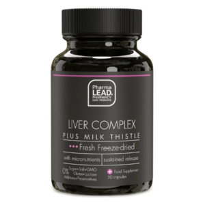 Ένα μπουκάλι συμπλήρωμα PharmaLead Black Range Liver Complex Plus Milk Thistle 30 κάψουλες.