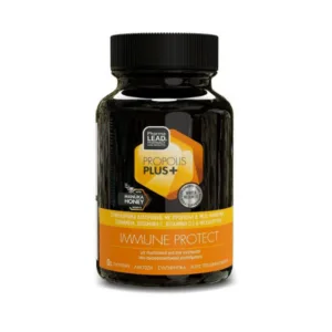 Ένα κουτί συμπλήρωμα διατροφής Pharmalead Propolis Plus+ Immune Protect 30 caps με μέλι και βιταμίνες, ειδικά σχεδιασμένο για να ενισχύσει το ανοσοποιητικό σας σύστημα.