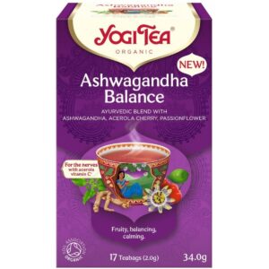 Το Yogi Tea Ashwagandha Balance 34g είναι ένα απολαυστικό μείγμα βοτάνων με ashwagandha, κεράσι acerola και πασιφλόρα. Κάθε κουτί περιέχει 17 φακελάκια τσαγιού, παρέχοντας μια χαλαρωτική και ισορροπημένη εμπειρία τσαγιού.