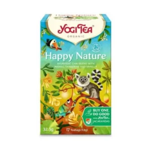 Κουτί Yogi Tea Happy Nature 32,3 g, με λεμούριο και πουλιά με γεύση μάνγκο, μανταρίνι και βανίλια, 17 φακελάκια τσαγιού.