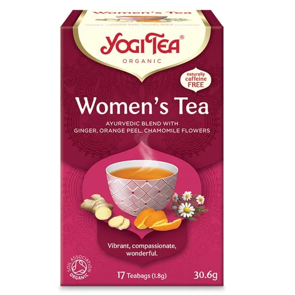 Κουτί Yogi Tea Γυναικείο 30,6 g με τζίντζερ, φλούδα πορτοκαλιού και άνθη χαμομηλιού, με φλιτζάνι στον ατμό και φρέσκα υλικά.