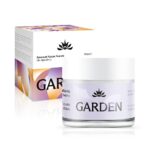 Garden Nourishing Night Cream σε βάζο με αβοκάντο έρχεται σε ασορτί κουτί, έχει μωβ και λευκό σχέδιο και περιλαμβάνει ελληνικό κείμενο.