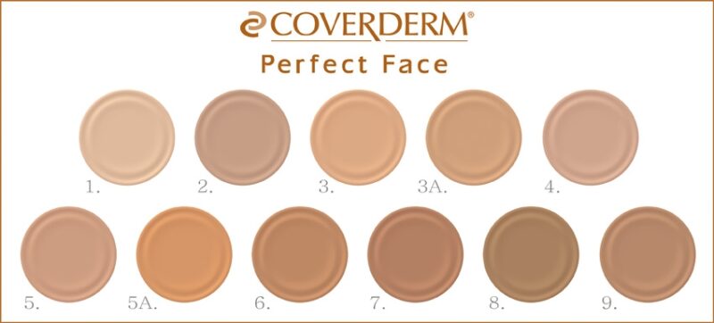 Coverderm Perfect Face Make-Up SPF20 30ml Το Coverderm Perfect Face Make-Up SPF20 30ml διαθέτει 11 κυκλικές αποχρώσεις βάσης (1–9, 5A, 6) σε δύο σειρές, παρέχοντας άψογη επιδερμίδα για κάθε τόνο δέρματος.