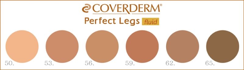 Coverderm Perfect Legs Fluid SPF40 75ml Έξι κυκλικά δείγματα Coverderm Perfect Legs Fluid SPF40 75ml μακιγιάζ ποδιών σε αποχρώσεις 50, 53, 56, 59, 62 και 65.